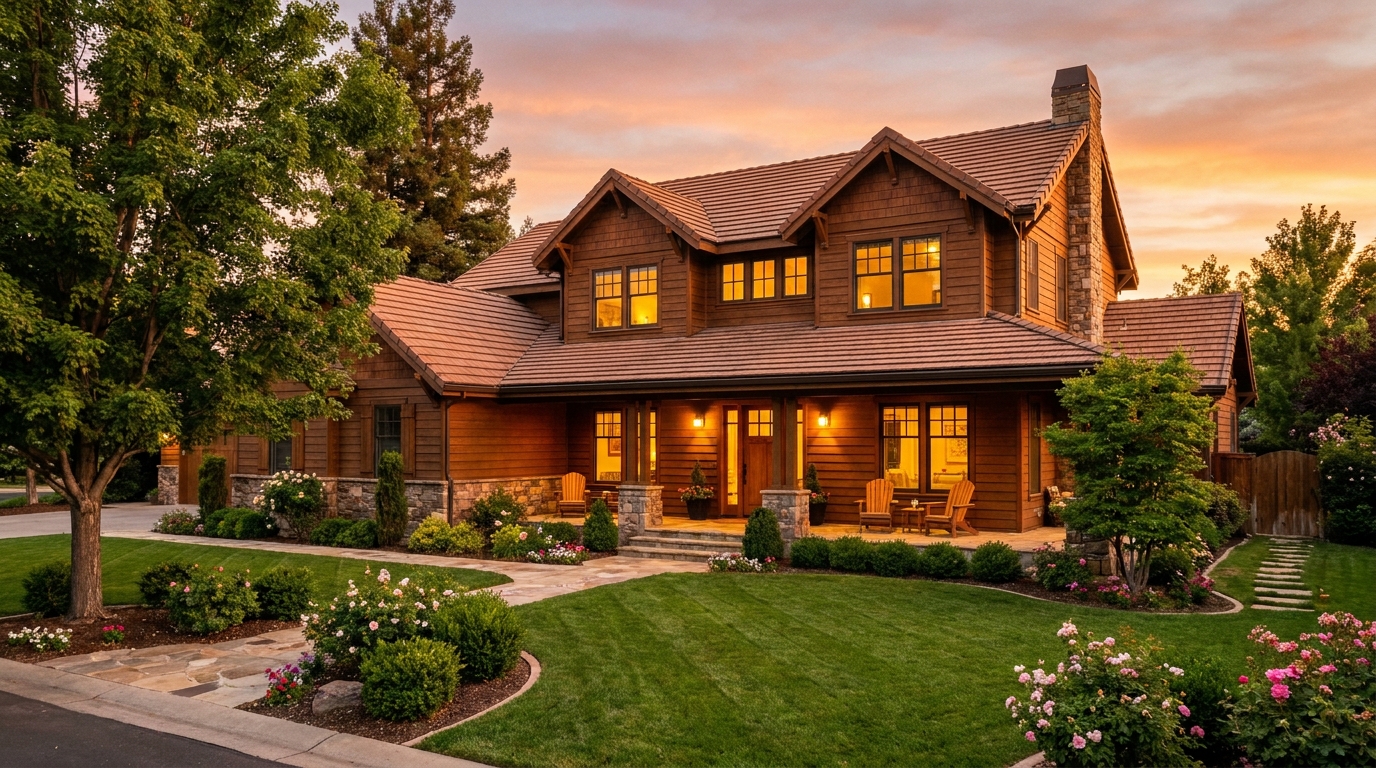 Renovated craftsman home exterior at golden hour