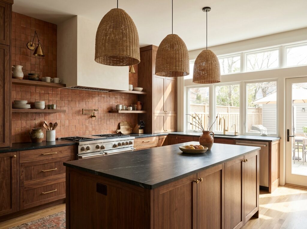 Freshly renovated modern kitchen with warm finishes